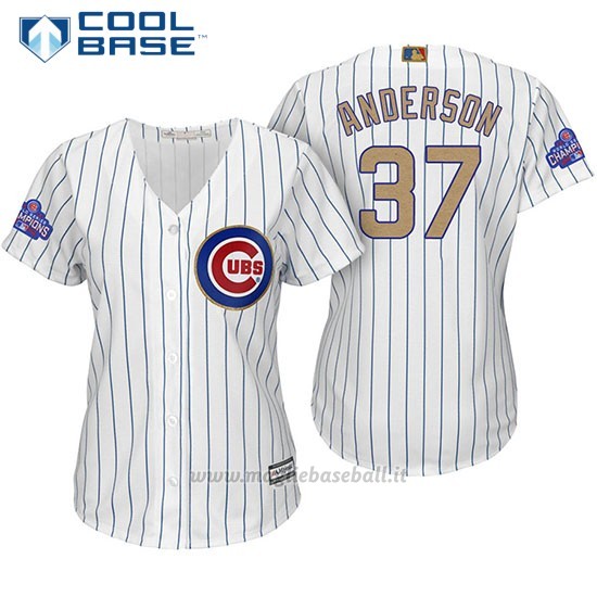 Maglia Baseball Donna Chicago Cubs 37 Brett Anderson Bianco Or Program Cool Base